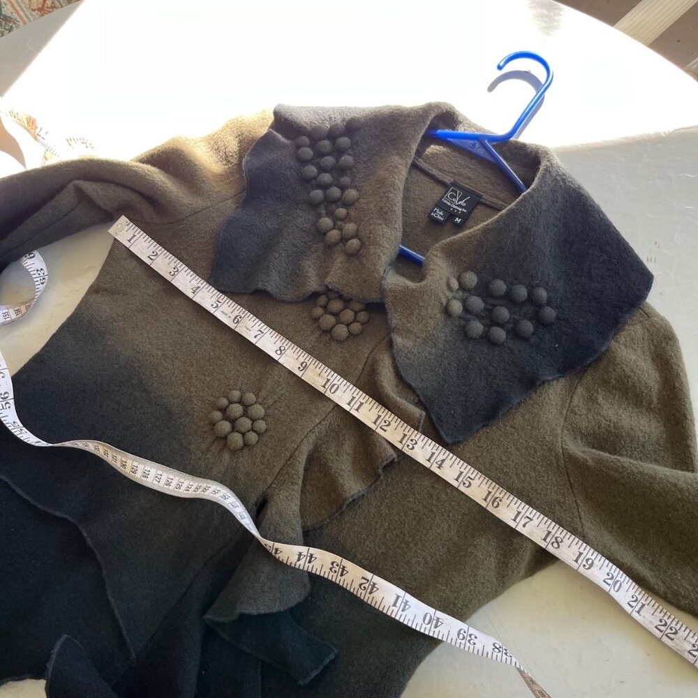 Vintage y2k CoVelo Green Fairy Cottagecore Art To Wear Boiled Wool Jacket Size M - Picture 7 of 9